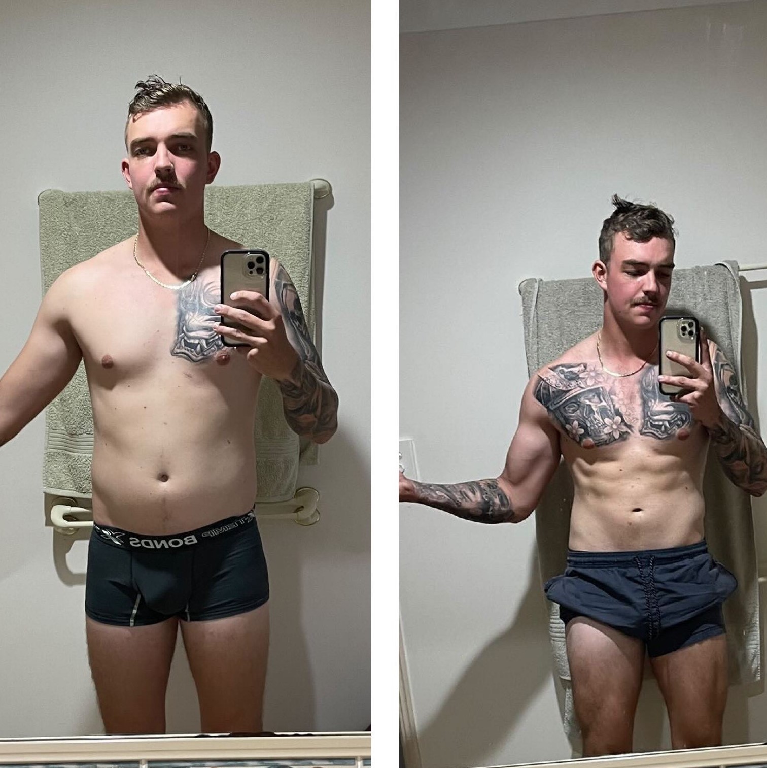 Male body transformation.